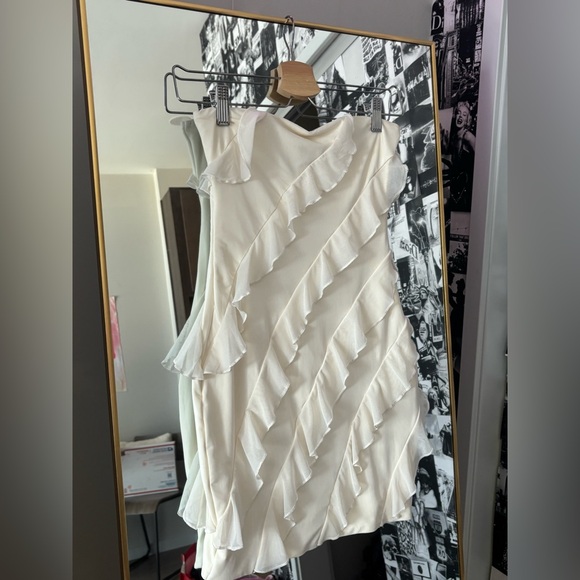 Oh Polly Strapless Cream Ruffle Mini Dress - Picture 2 of 4